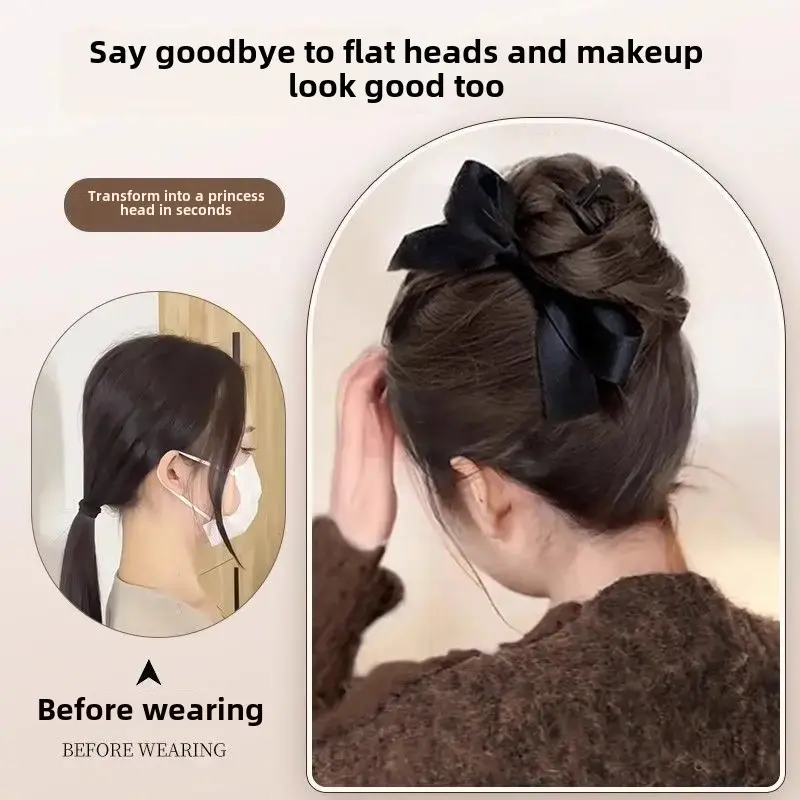 Women's High Ponytail Wig with Butterfly Knot Hair Clip Twisted Braid Self-Winding Elegant Bud Head Fake Hair Tail Braid