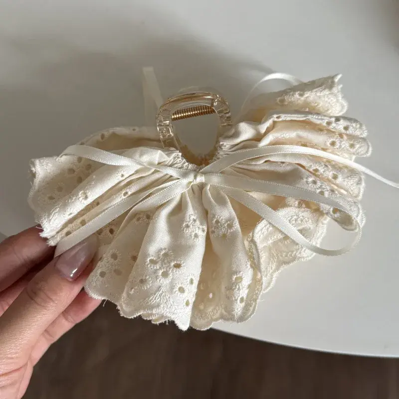 Elegant French Lace Butterfly Knot Hair Clip Shark Clamp Hollow out Design Hair Accessories for Girls Hair Styling Hairpin