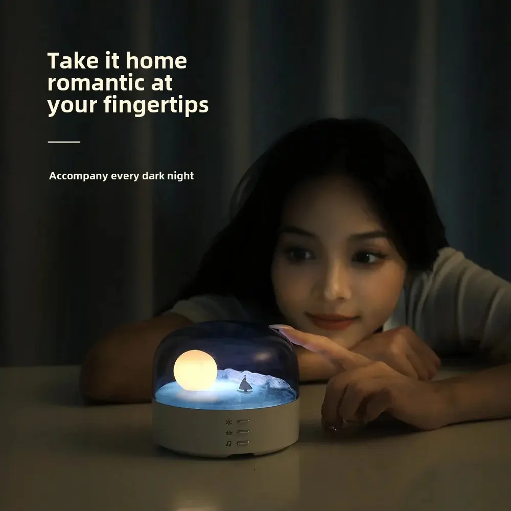 Creative Moon Night Light Bluetooth Speaker High Aesthetic Value Indoor Night Light Eye Protection Atmosphere Light Birthday Gif
