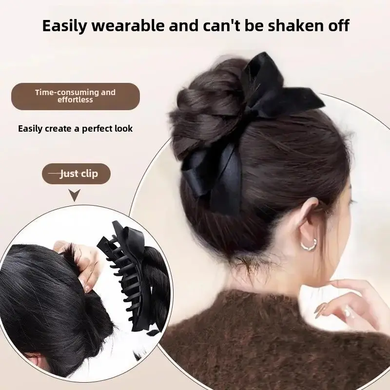 Women's High Ponytail Wig with Butterfly Knot Hair Clip Twisted Braid Self-Winding Elegant Bud Head Fake Hair Tail Braid