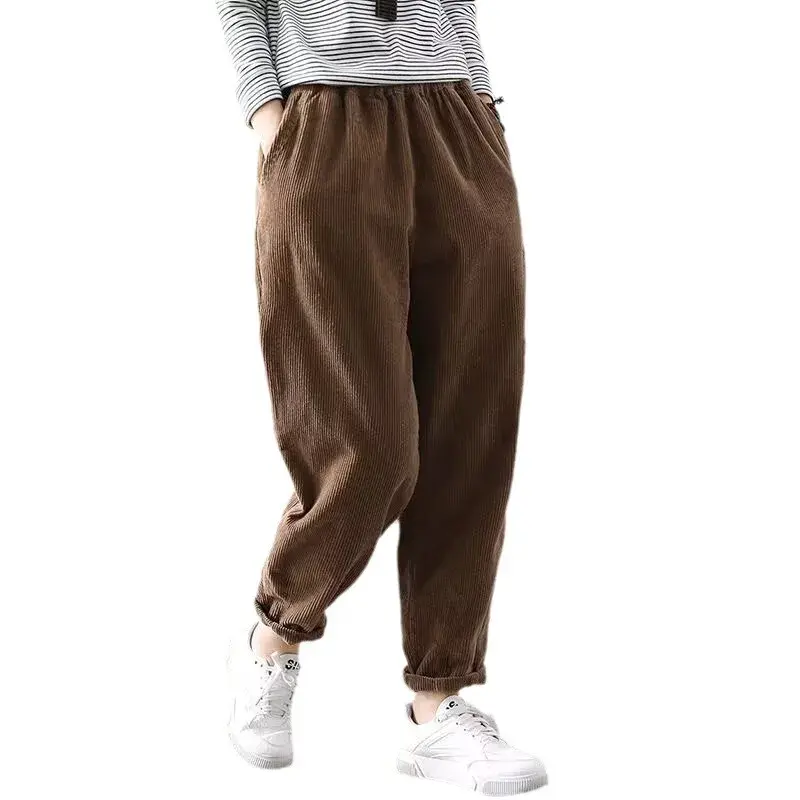 Winter Thickened Large Size Corduroy Fleece Lined Casual Harajuku Warm Long Pants Outerwear Versatile Loose Fit Women's Trousers