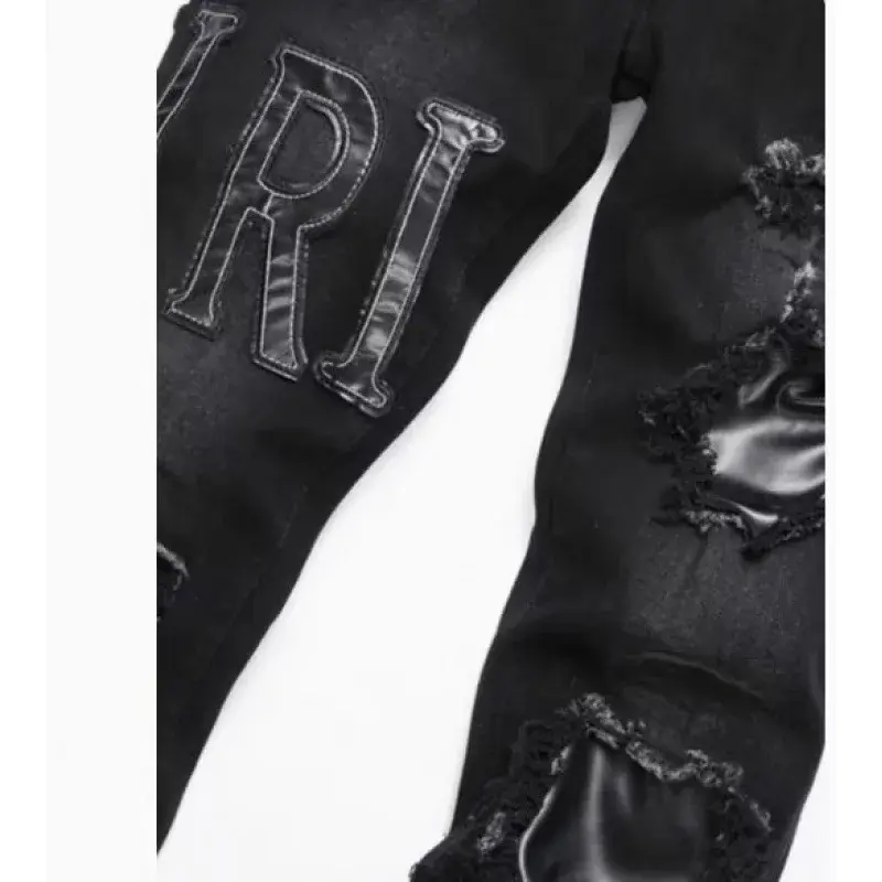 Trendy Korean Style Embroidered Jeans Men's High Waist Slim Fit Stretchy Pants Small Footed Fashionable Cross-Border Casual Trou