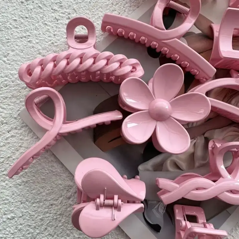 Sweet Pink Series Hair Claw Clip Simple Shark Clamp Basic Versatile Cute Back of Head Hair Accessory for Girls Fresh Style