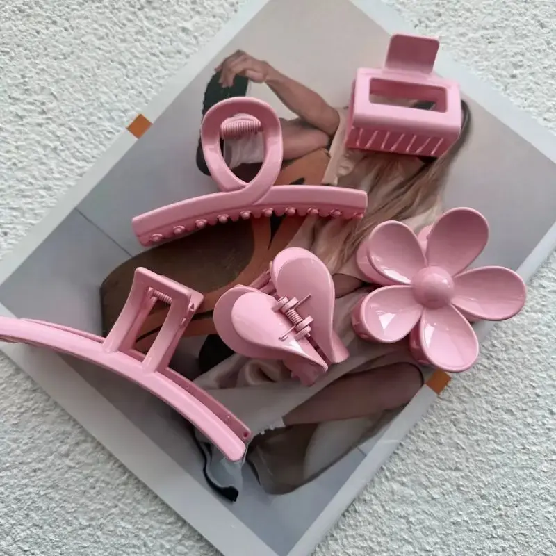 Sweet Pink Series Hair Claw Clip Simple Shark Clamp Basic Versatile Cute Back of Head Hair Accessory for Girls Fresh Style