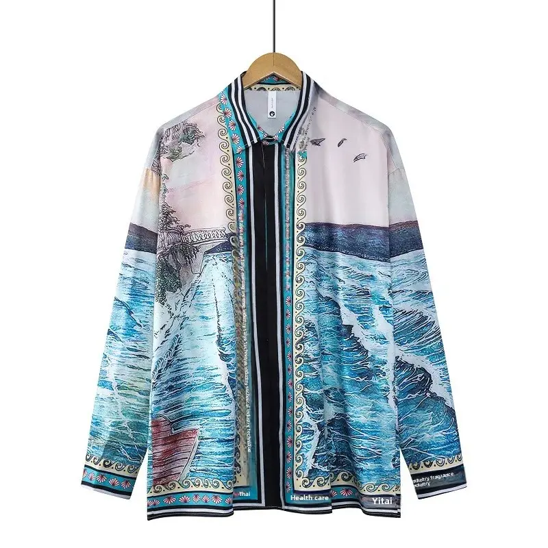 2023 European And American High Street Style Long Sleeve Shirt Cross-Border Light Luxury Wave Cardigan For Teenage Couples