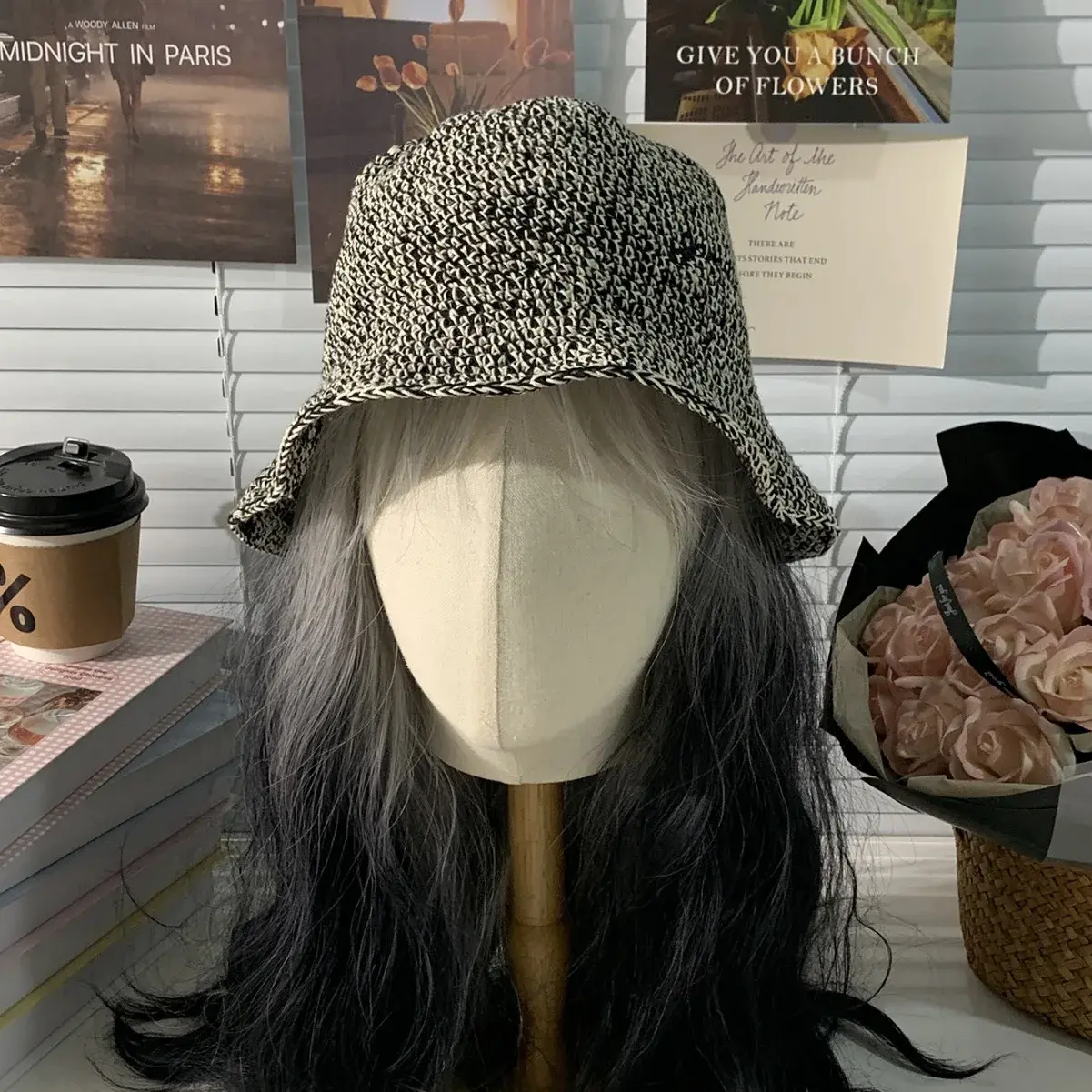 Yun Xu Handmade Crochet Fishing Cap Women's Cotton Double Color Embroidery Lazy Style Fashionable Bucket Hat Versatile Trendy