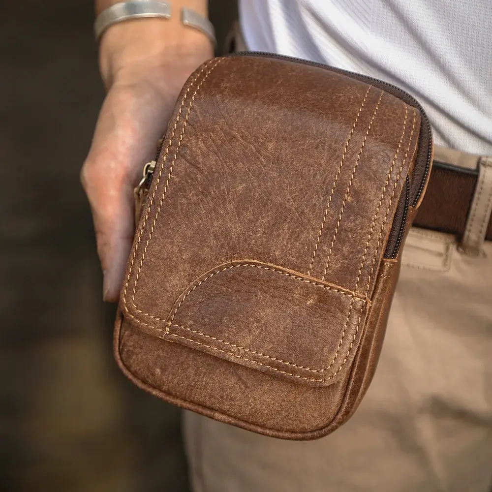 Joyir New Genuine Leather Waist Bag Head Layer Cow Leather Wearable Waist Belt For Men Cycling Construction Field Men's Pack