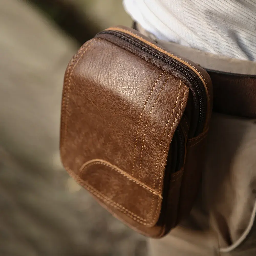 Joyir New Genuine Leather Waist Bag Head Layer Cow Leather Wearable Waist Belt For Men Cycling Construction Field Men's Pack
