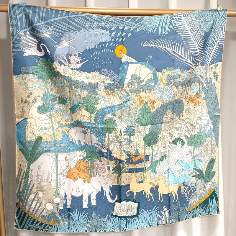 Elegant French Style 90% Silk Twill Scarf Spring/summer New Edition Large Square Shawl/scarf In Natural Color