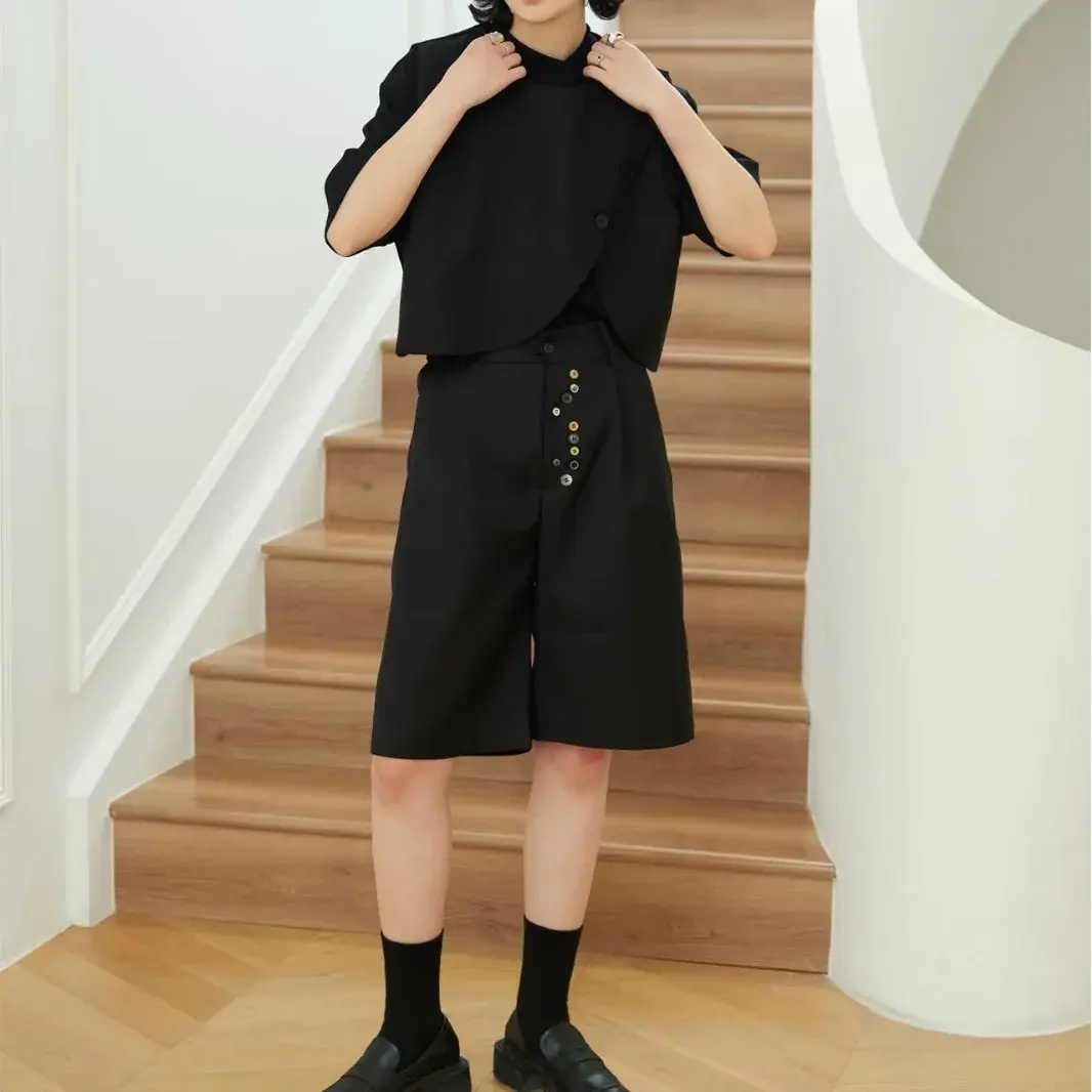 Solid Color Vest Niche Designer Dull Black Mountain Style Asymmetric Sensibility Versatile Small Vest For Men Fashion