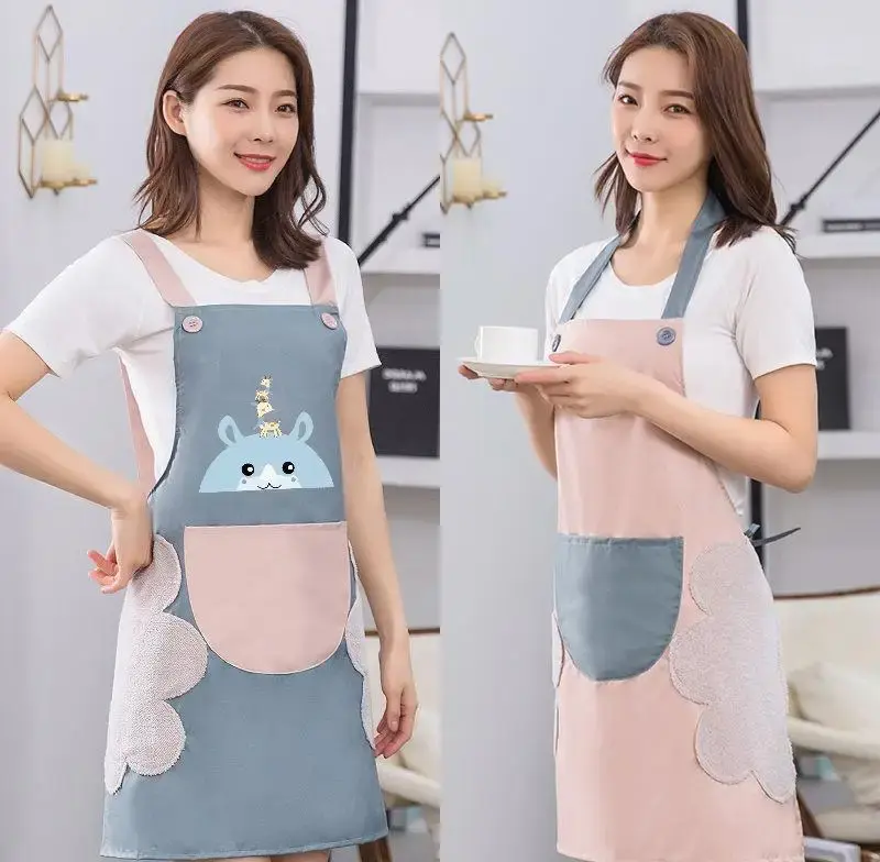 Cute Deer Stripe Apron Kitchen Home Use Polyester Waterproof Oilproof Cartoon Design Apron Gift Wholesale Available