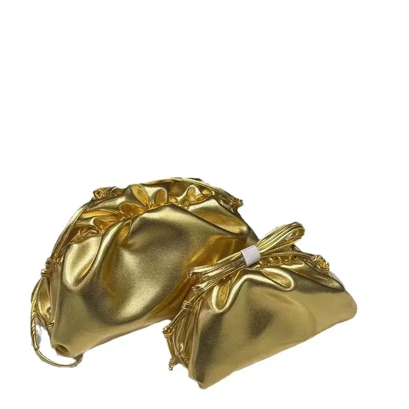 2024 Genuine Leather Women's Shoulder Bag Handheld Dumpling Bag Cloud Pattern Underarm Small Bag Foldable Motorcycle Storage Bag