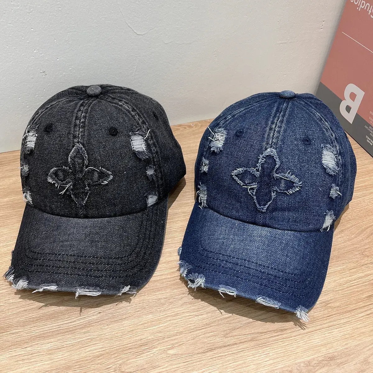 Washed Vintage Denim Baseball Cap Women's Small Duckbill Hat Wide Brim Floppy Hat Crossbody Versatile Hole Punching Hat