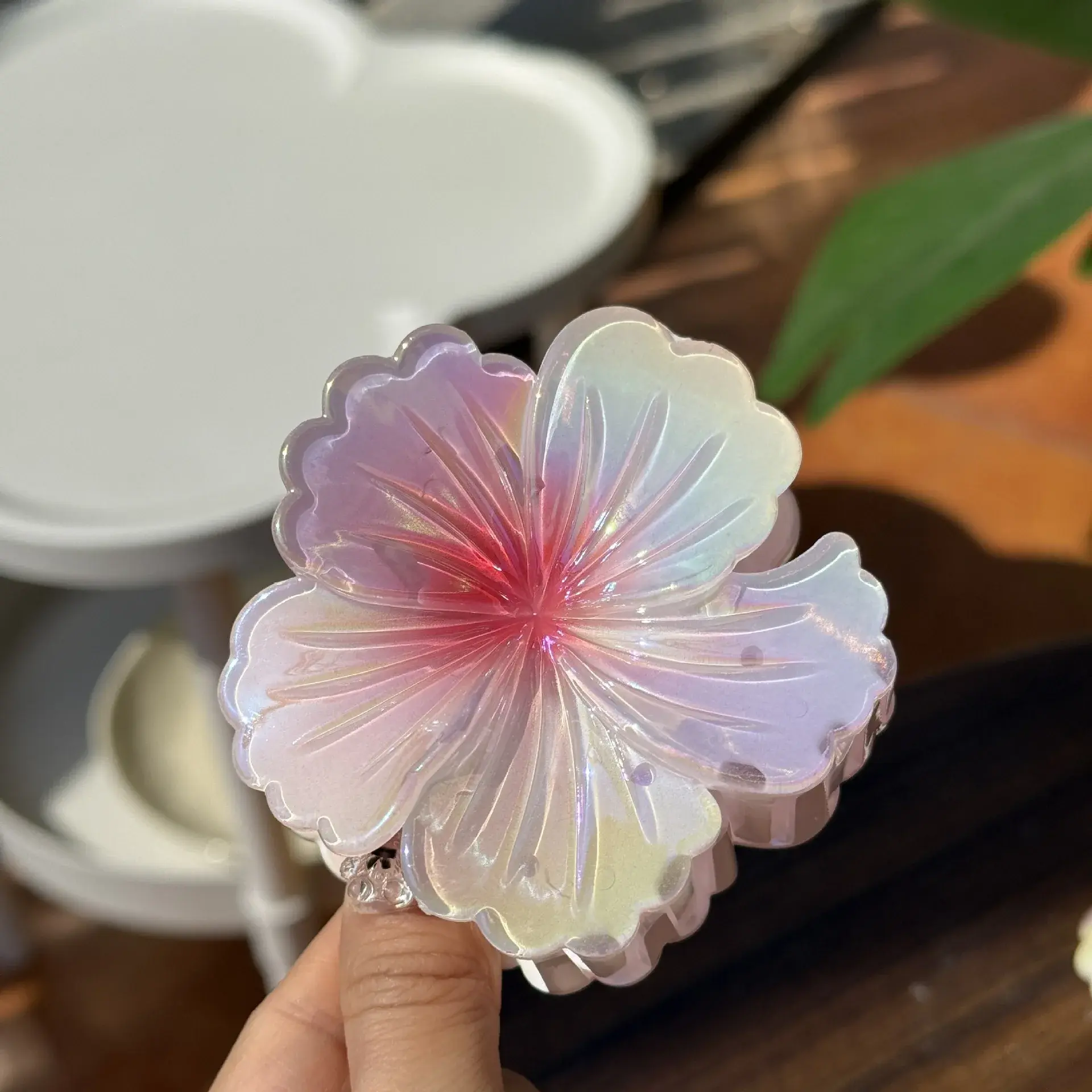 New Plastic Laser Flower Five-Petal Hair Clip Jelly Sensation High Ponytail Hair Clip Cute Hair Accessories Salon Fixed Hair Cli