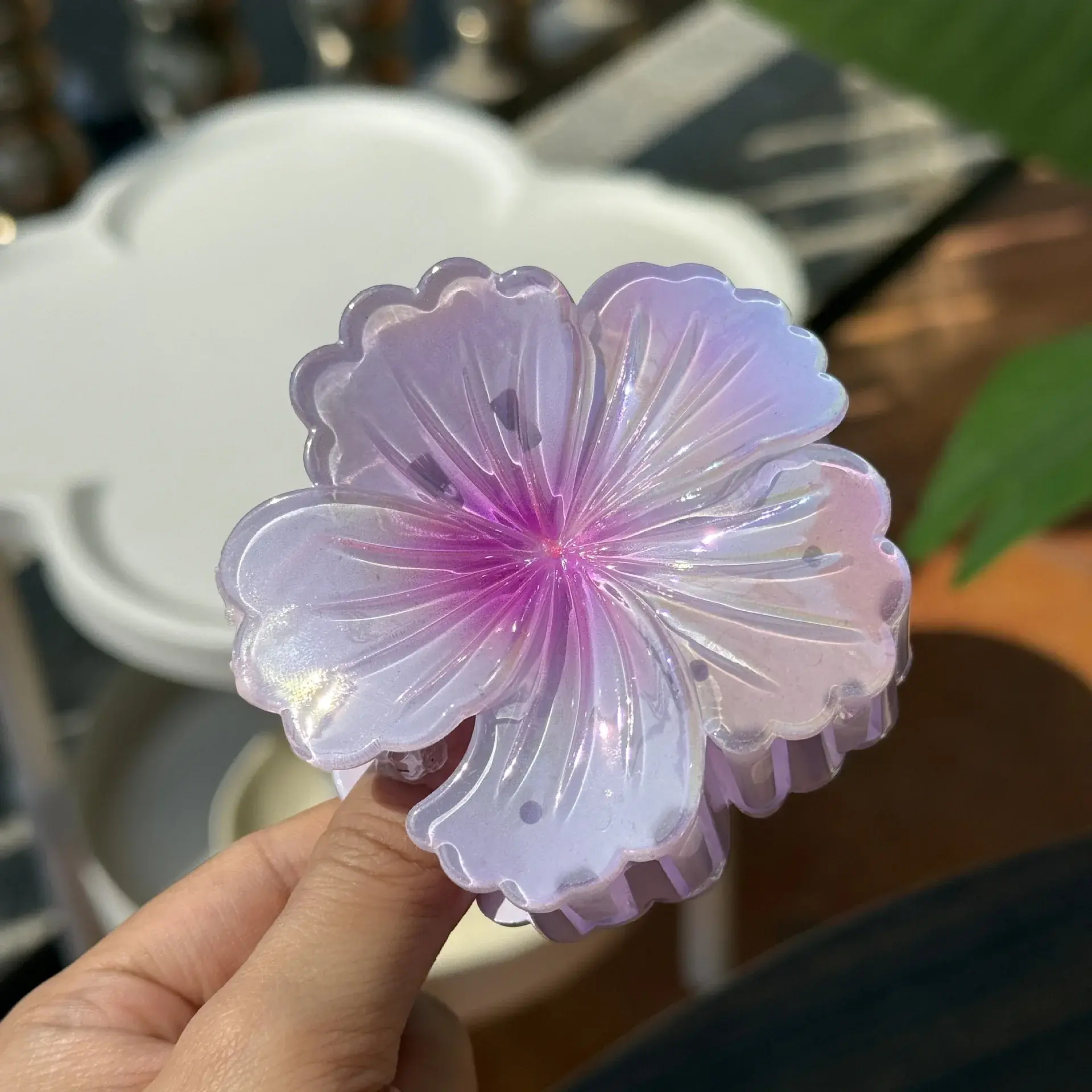 New Plastic Laser Flower Five-Petal Hair Clip Jelly Sensation High Ponytail Hair Clip Cute Hair Accessories Salon Fixed Hair Cli