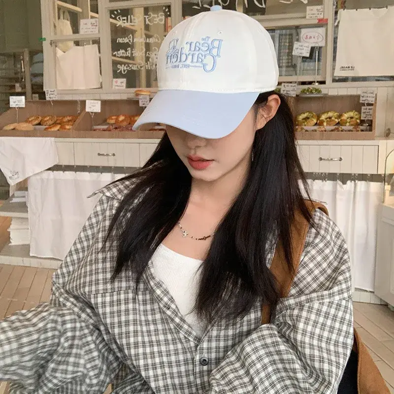 Fashionable Color Block Bear Embroidery Baseball Cap Spring Summer Duckbill Hat Cute Korean Style Versatile Hat