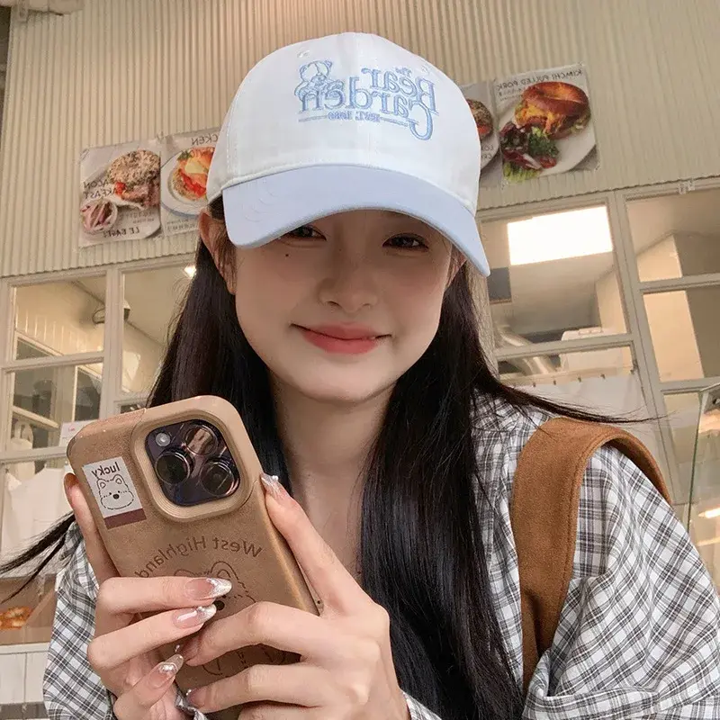Fashionable Color Block Bear Embroidery Baseball Cap Spring Summer Duckbill Hat Cute Korean Style Versatile Hat