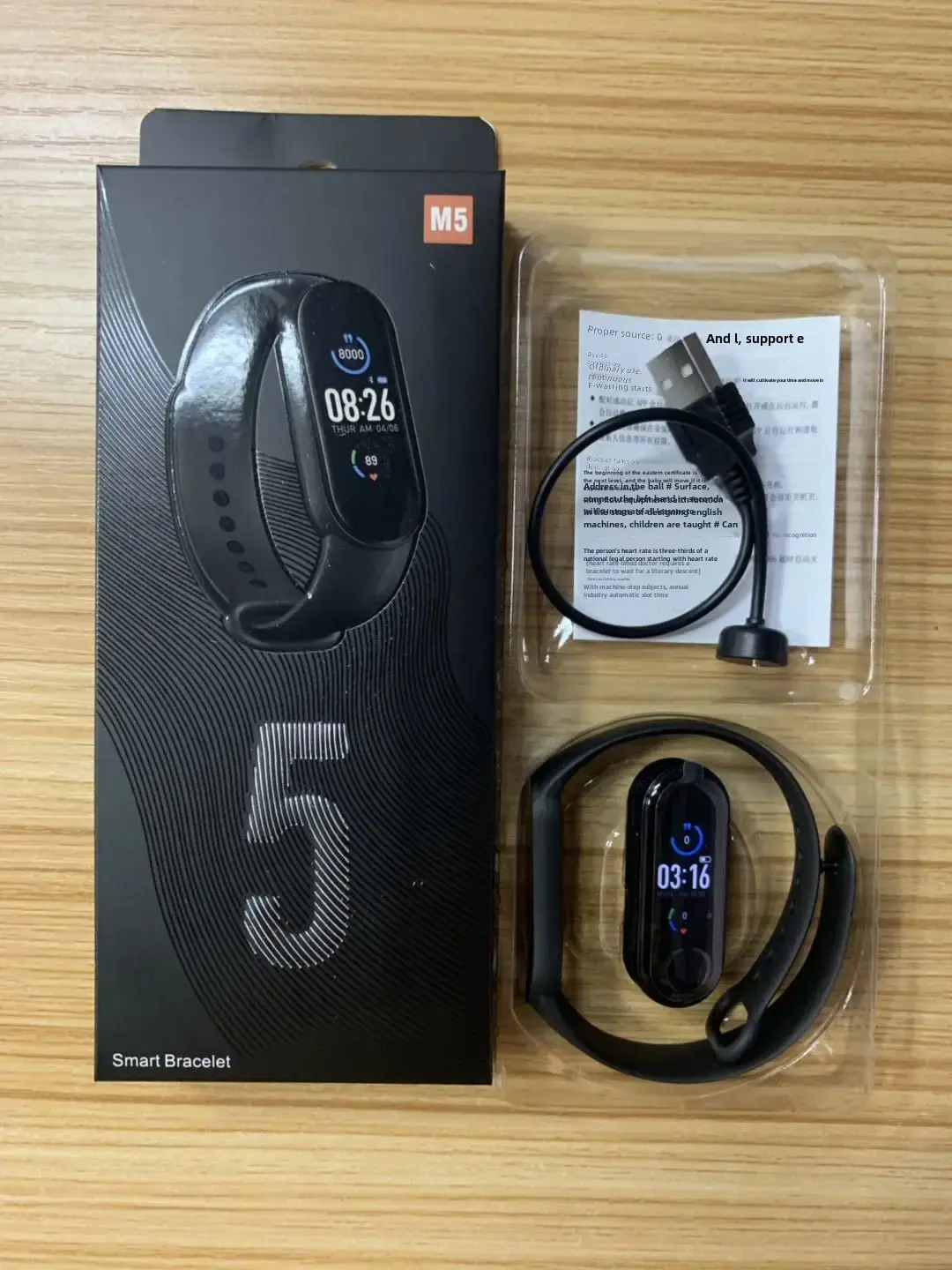 M5 Smart Bracelet Silicone Waterproof Photography Heart Rate Blood Pressure Oxygen Multi-language Magnetic Charging Factory Dire