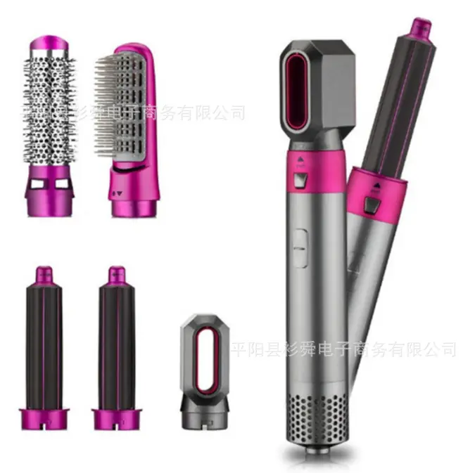 Five-In-One Heat Hair Comb Automatic Curling Iron Straightening Dual Use Hair Styling Comb Electric Blow Dryer in Leather Box