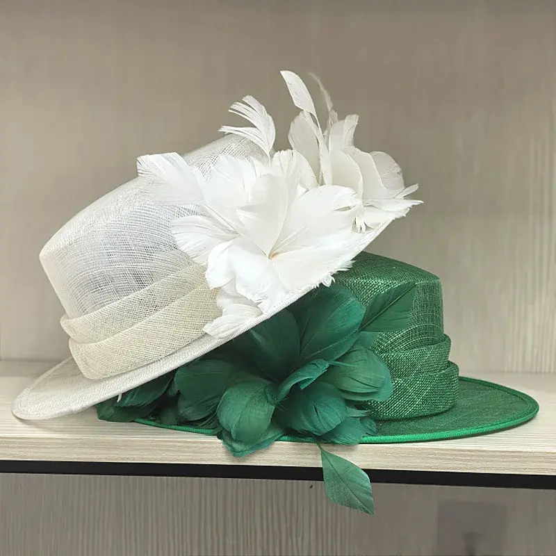 Ladies Retro British Style Summer Sun Hat Flat Top Straw Hat Elegant Floral Fashionable Beach Holiday Hat Lace Net Cap