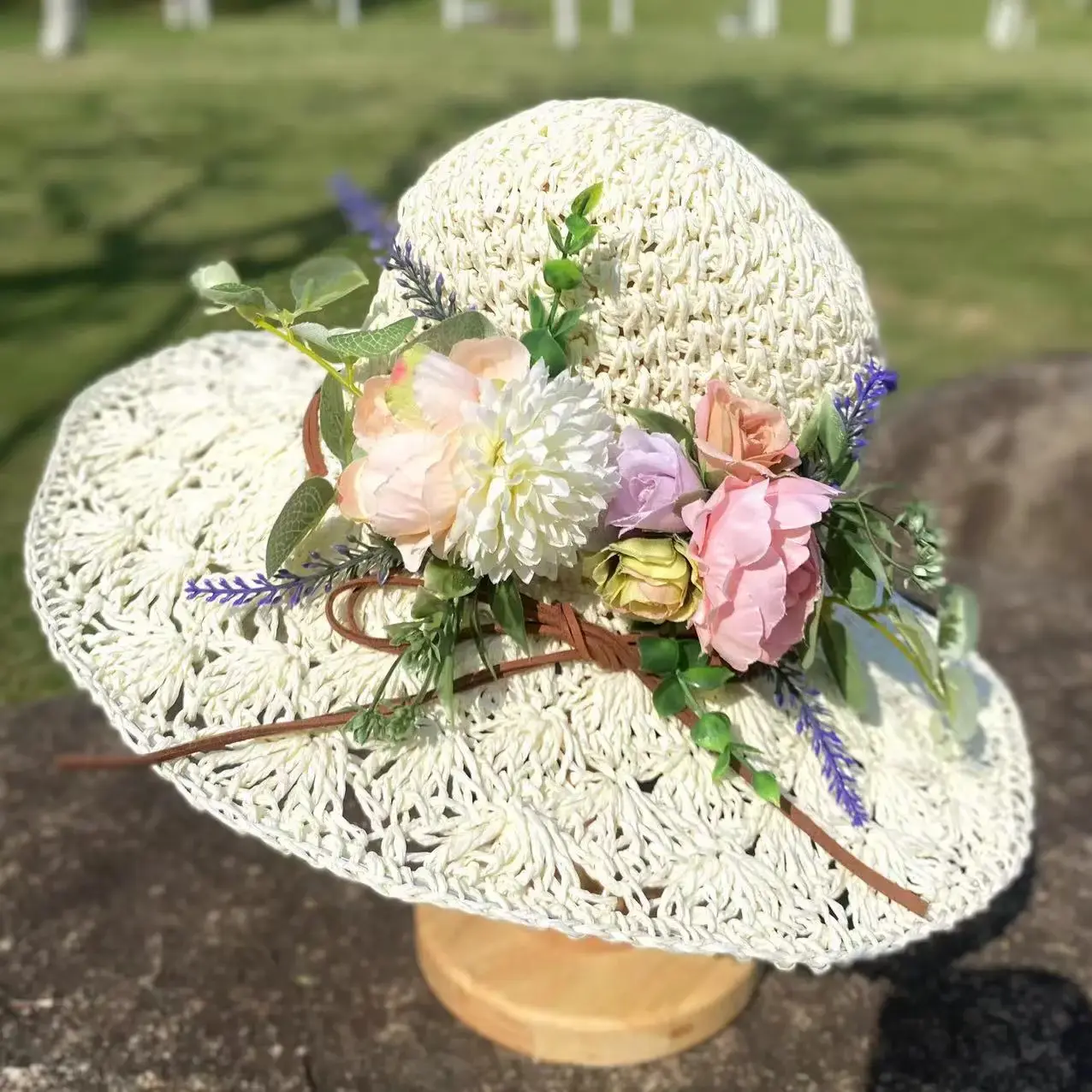 Handwoven Floral Straw Hat Women's Summer Fresh Style Foldable Beach Cap Korean Trendy Versatile Hat Casual Chic Accessory
