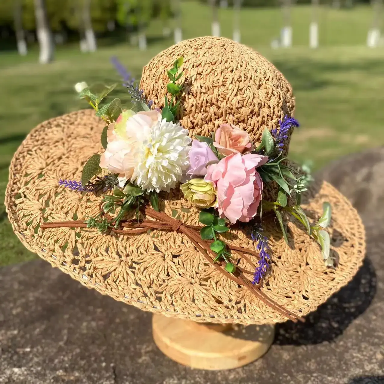 Handwoven Floral Straw Hat Women's Summer Fresh Style Foldable Beach Cap Korean Trendy Versatile Hat Casual Chic Accessory