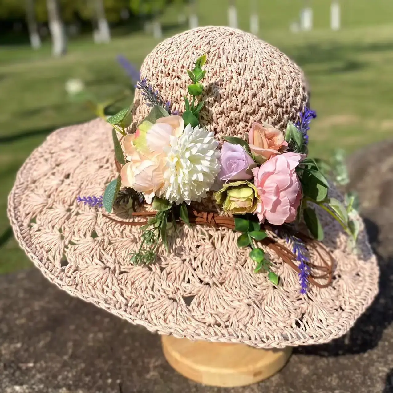 Handwoven Floral Straw Hat Women's Summer Fresh Style Foldable Beach Cap Korean Trendy Versatile Hat Casual Chic Accessory
