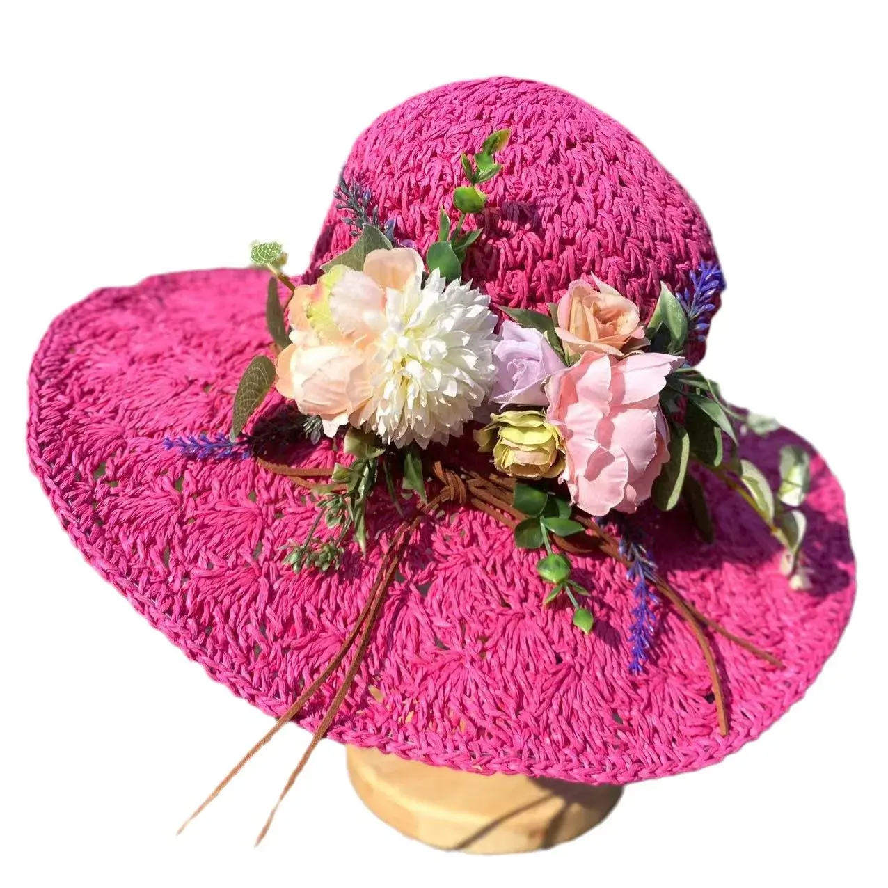 Handwoven Floral Straw Hat Women's Summer Fresh Style Foldable Beach Cap Korean Trendy Versatile Hat Casual Chic Accessory