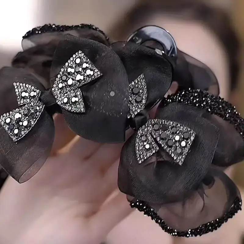 Elegant Diamond Butterfly Knot Hair Clip Net Lace High Ponytail Bun Hair Clip Stylish Hair Accessory Salon Quality