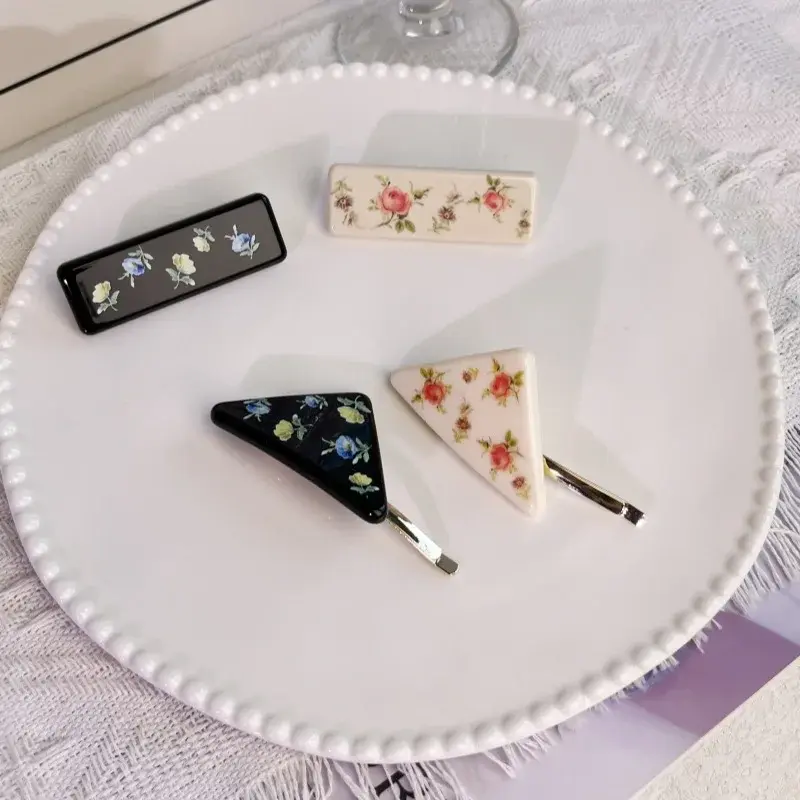 Irregular Triangle Square Hair Clip Blogger Side Flower Spring Summer Versatile Retro Professional Salon Partitioning Clips