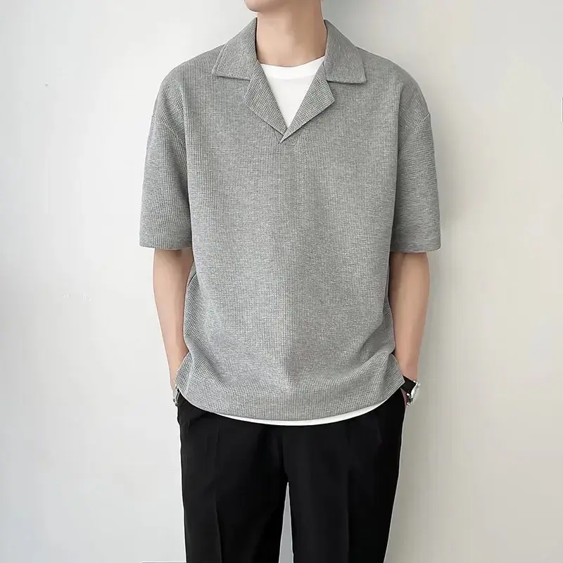 Summer Loose Fit Men's Polo Shirt Short Sleeve V-Neck T-Shirt Fashionable Casual Korean Style Comfortable Half Sleeve Top