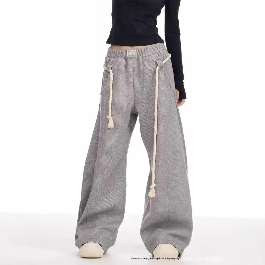 American Retro Knife Edge Casual Pants Women Autumn Trendy Handmade Thick Rope Sweatpants Loose Lazy Style Long Trousers