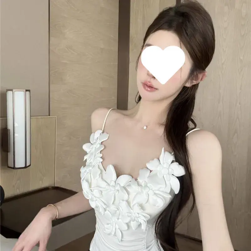 French Style Pure Desire Sexy 3D Flower Strap Vest Women's Summer New Outerwear Slim Fit Spicy Inner Match Decoration