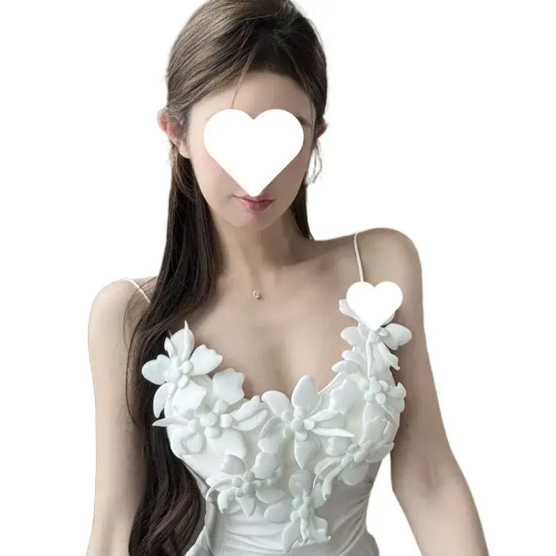 French Style Pure Desire Sexy 3D Flower Strap Vest Women's Summer New Outerwear Slim Fit Spicy Inner Match Decoration