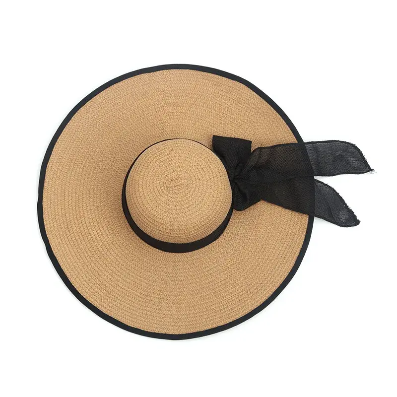 Women's Beach Straw Hat Summer Sunshade Large Brim Foldable Cooling Cap Lace Net Hat Beach Travel Vacation Big Rim Hat