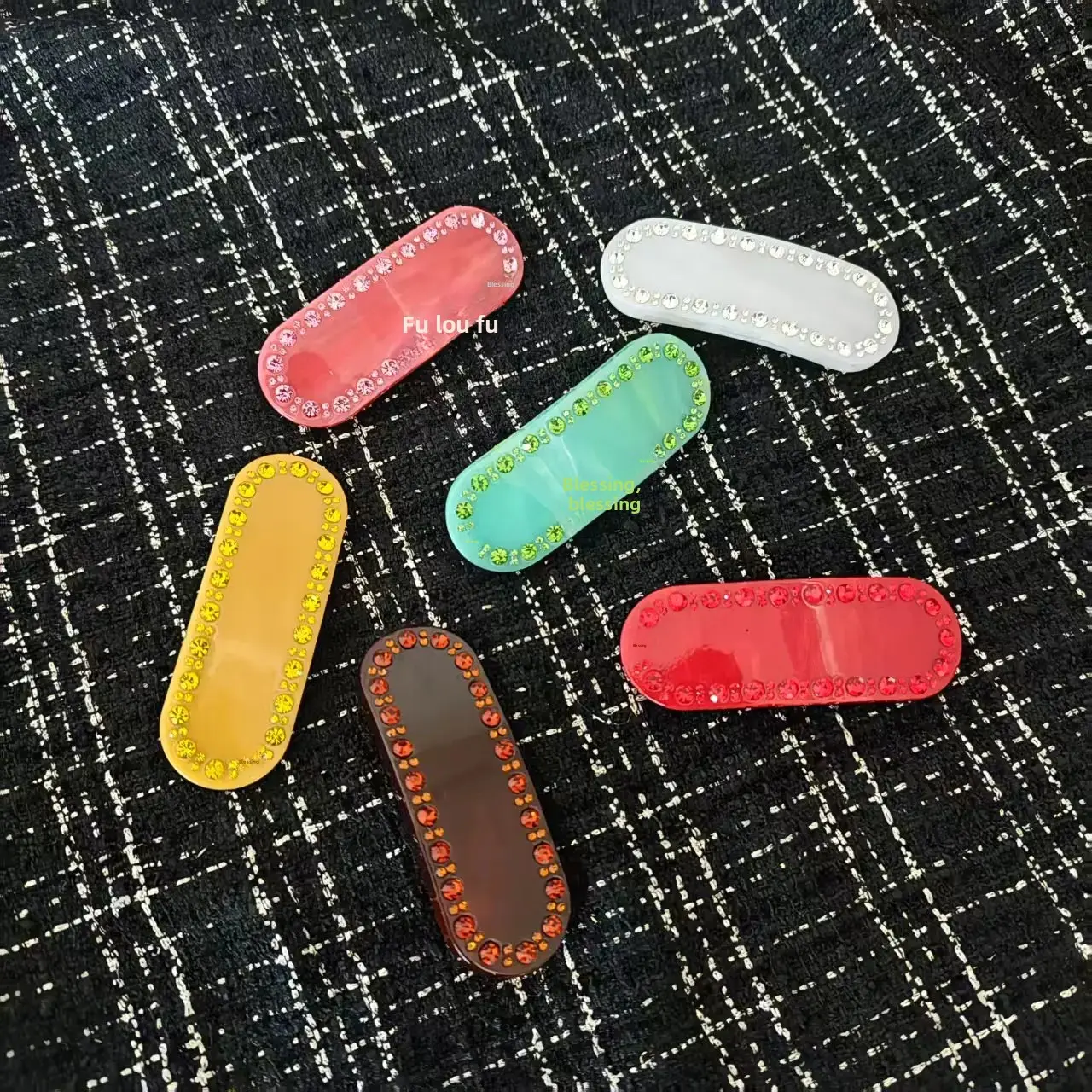 Acetate Oval Triangle Hair Clips Spring Clamp Diamond Embedded Bangs Hair Grips Professional Salon Partition Fixed Hair Clips