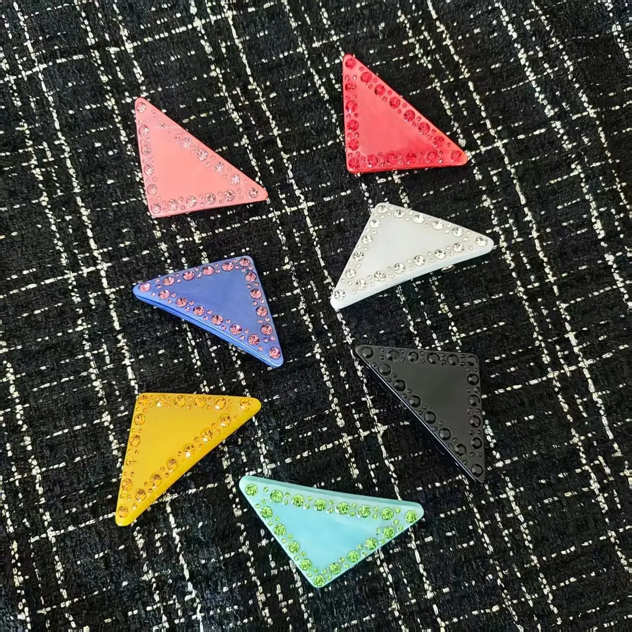 Acetate Oval Triangle Hair Clips Spring Clamp Diamond Embedded Bangs Hair Grips Professional Salon Partition Fixed Hair Clips