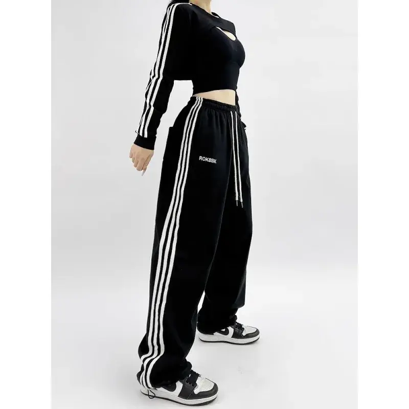 Retro American Streetwear Hip Hop Three Stripe Dance Pants Women's Long Jazz Dance Sweatpants Trendy Sports Trousers
