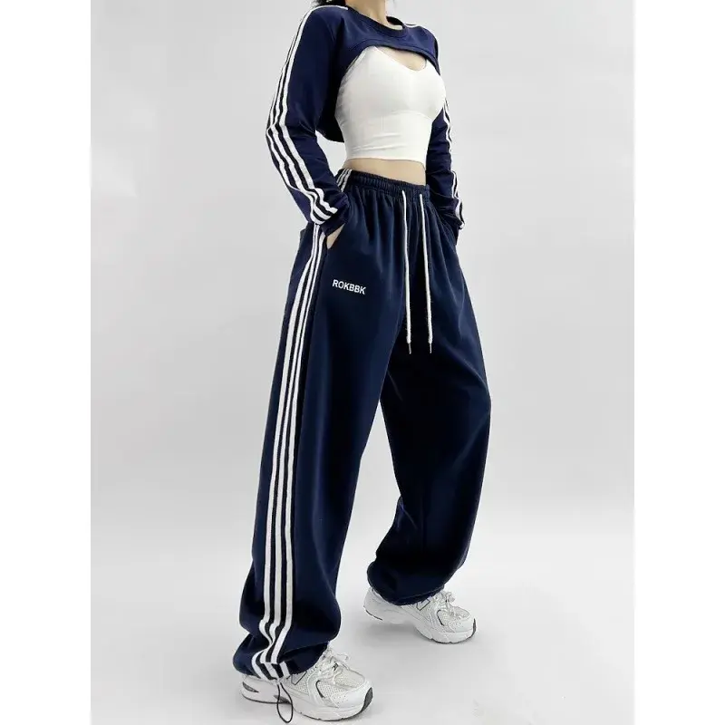 Retro American Streetwear Hip Hop Three Stripe Dance Pants Women's Long Jazz Dance Sweatpants Trendy Sports Trousers