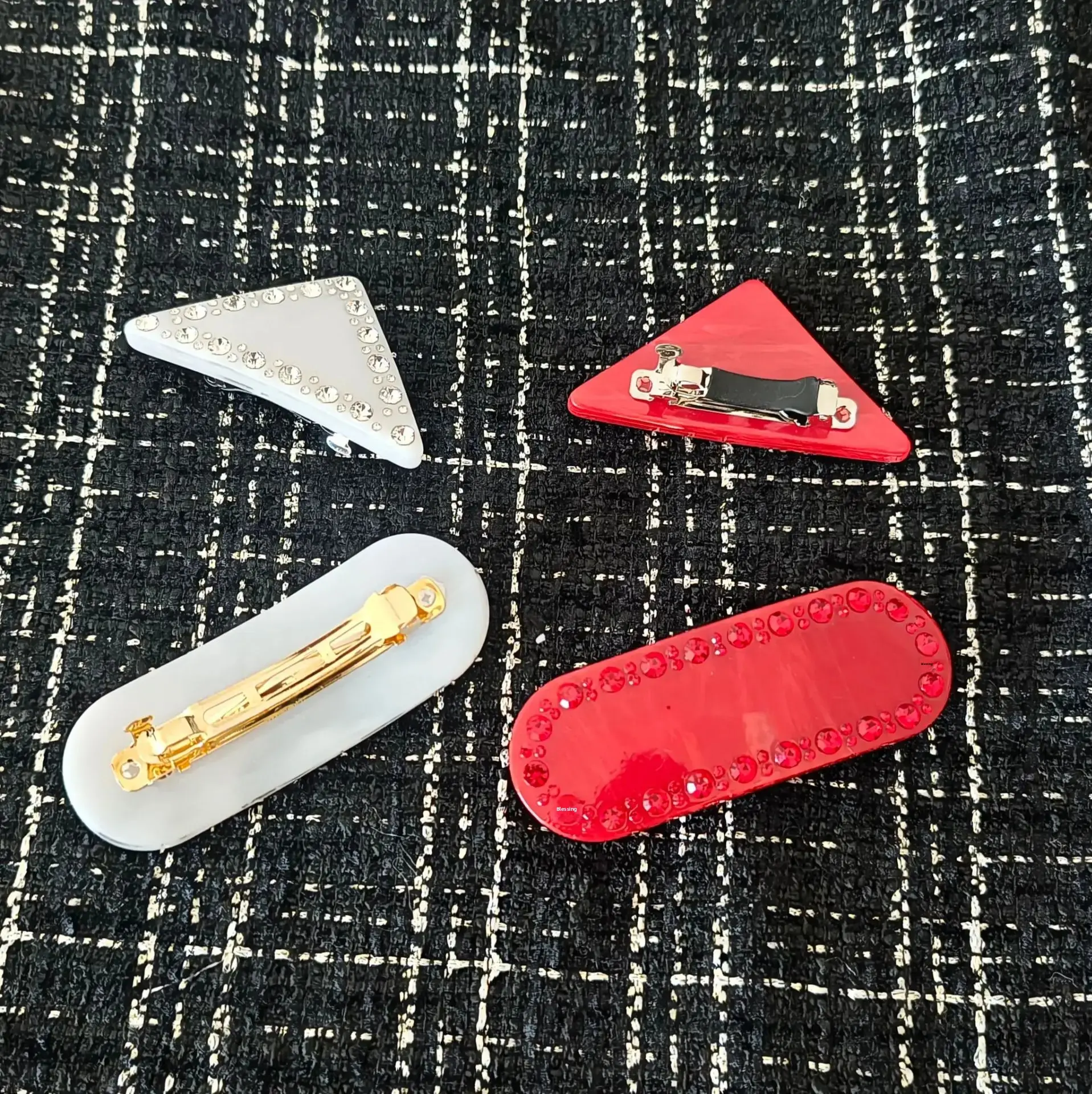 Acetate Oval Triangle Hair Clips Spring Clamp Diamond Embedded Bangs Hair Grips Professional Salon Partition Fixed Hair Clips