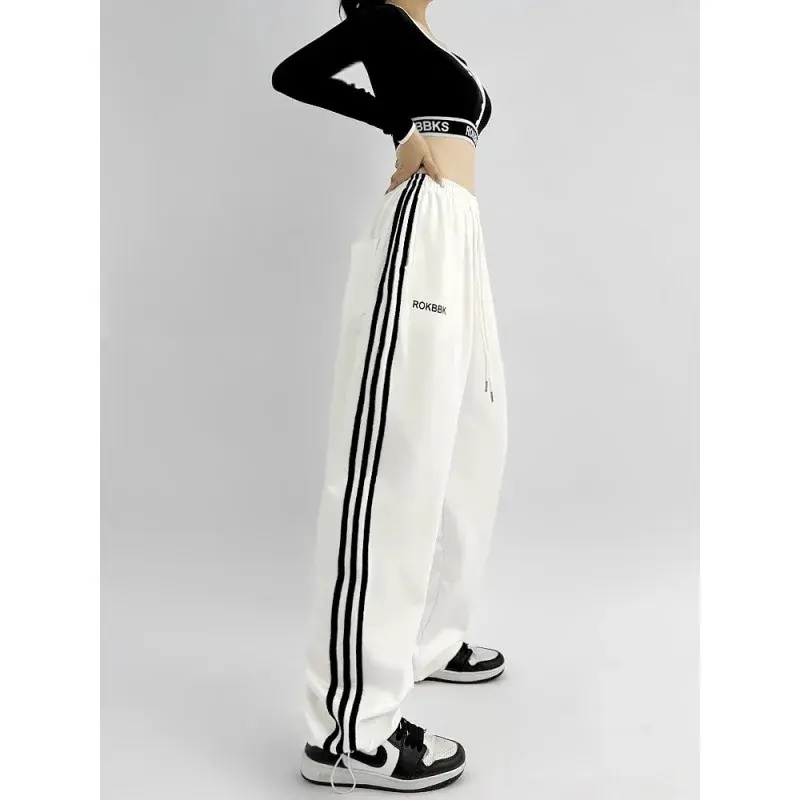 Retro American Streetwear Hip Hop Three Stripe Dance Pants Women's Long Jazz Dance Sweatpants Trendy Sports Trousers