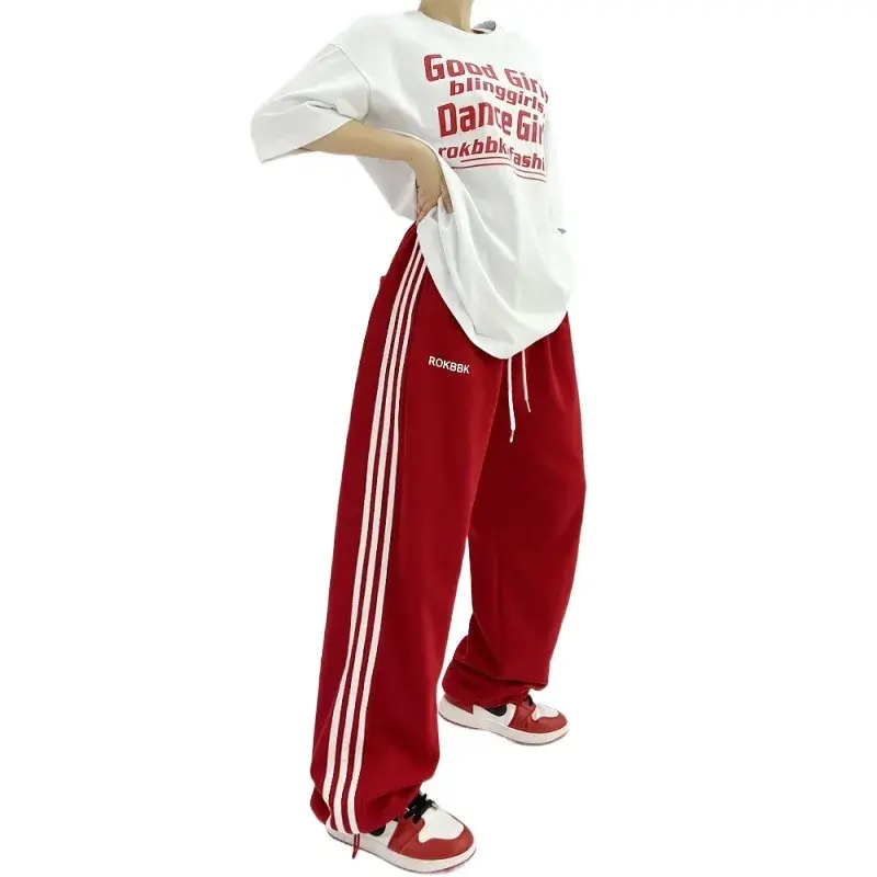 Retro American Streetwear Hip Hop Three Stripe Dance Pants Women's Long Jazz Dance Sweatpants Trendy Sports Trousers