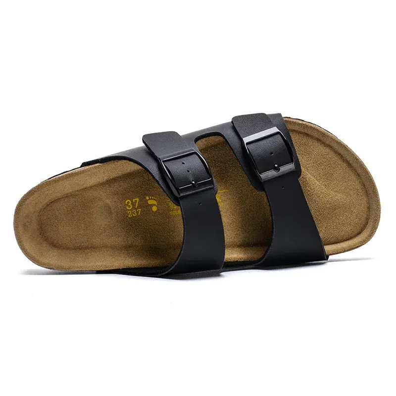 2023 Summer New Men's Thick Bottom Soft Wood Slippers One-Piece Outdoor Beach Slippers Flocking Leather Slippers Rubber Sole