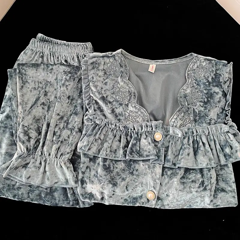 Velvet Sleepwear Set Women Autumn Winter Velvet Two-piece Home Use Clothes Outdoor Home Hotel Bathroom Casual Elastic Warm