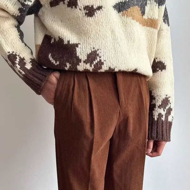 Men's Straight-Leg Pants Natural Waist Regular Harajuku Style Casual Trousers Versatile New Daily Wear Draped Pants