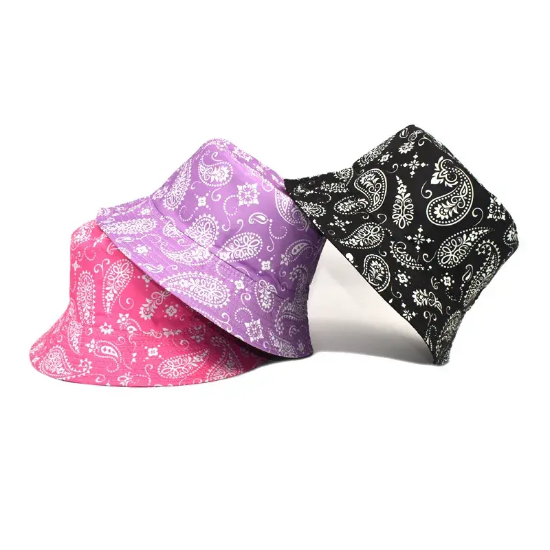 New Fashionable Cotton Fisherman Hat with Cashew Flower Pattern Unisex Sunshade Cap Trendy Bucket Hat Women's Style