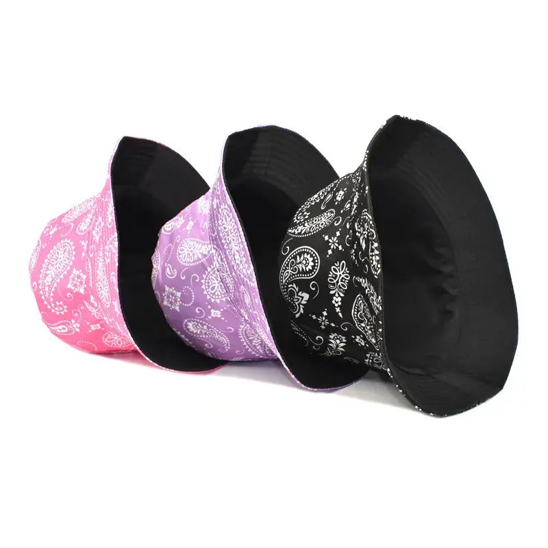 New Fashionable Cotton Fisherman Hat with Cashew Flower Pattern Unisex Sunshade Cap Trendy Bucket Hat Women's Style