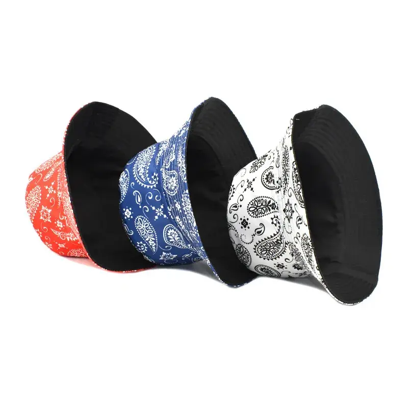 New Fashionable Cotton Fisherman Hat with Cashew Flower Pattern Unisex Sunshade Cap Trendy Bucket Hat Women's Style