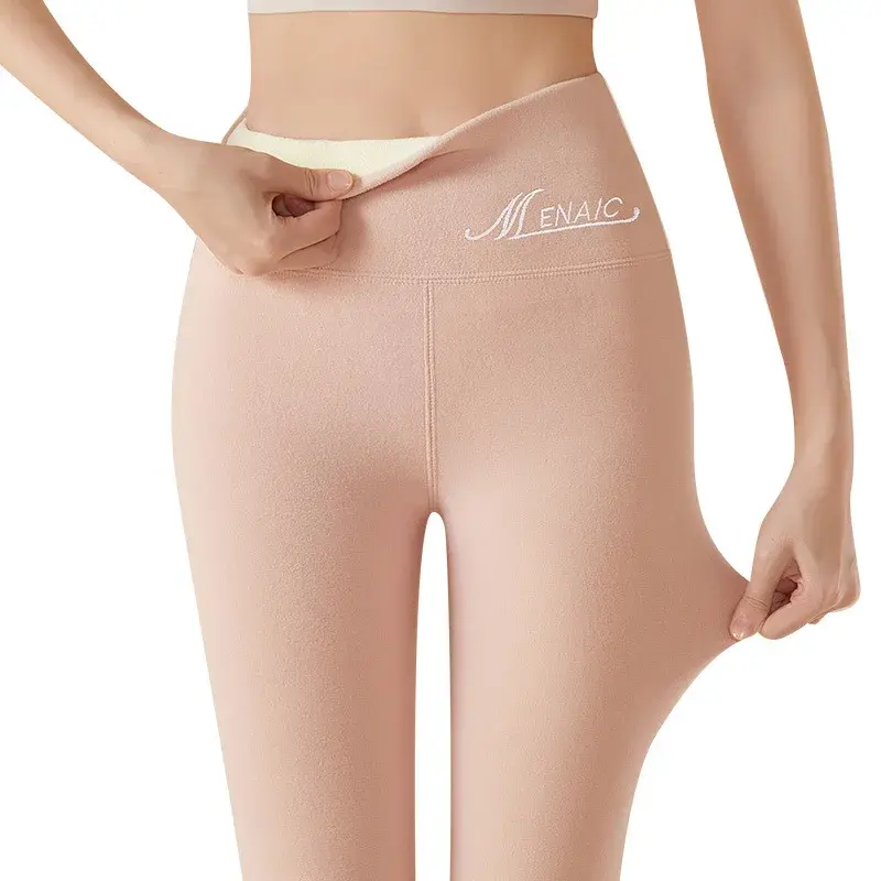Thickened Autumn Winter High Waist Warm Trousers Women's Double-sided Lamb Velvet Leggings Slimming Base Layer Pants