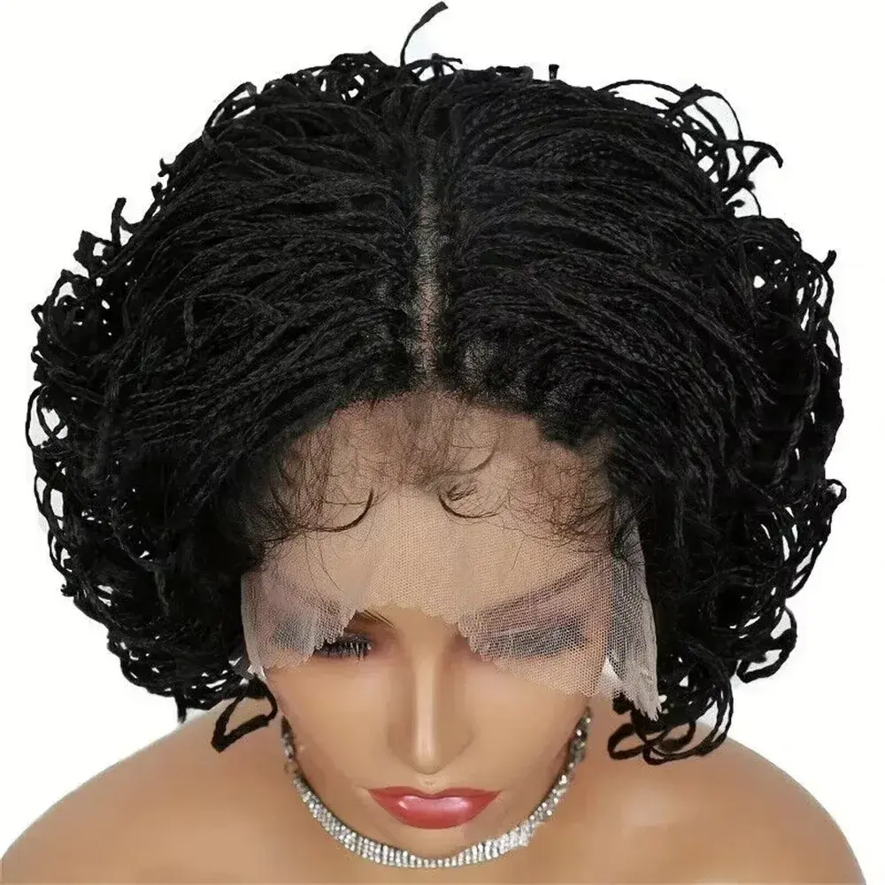 Short Full Lace Wig Women's Braid African Style Curly Hair Extensions Knitted Fake Hair for Women from Mainland China